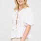 Renee C White Puff Sleeve Front Bow Top Tops