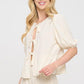 Renee C Linen Puff Sleeve Front Bow Top Tops