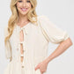 Renee C Linen Puff Sleeve Front Bow Top LINEN Tops