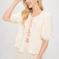 Renee C Linen Puff Sleeve Front Bow Top Tops