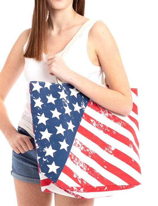 USA Flag Print Canvas Tote Bag | Tote Bags Daverri Fashions