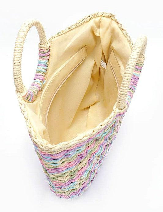 Faux Straw Round Handle Basket Tote Handbags