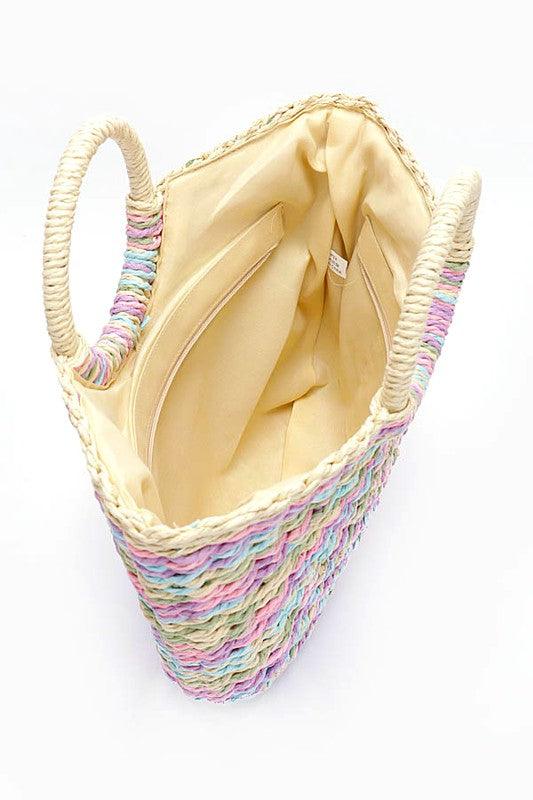 Faux Straw Round Handle Basket Tote Handbags