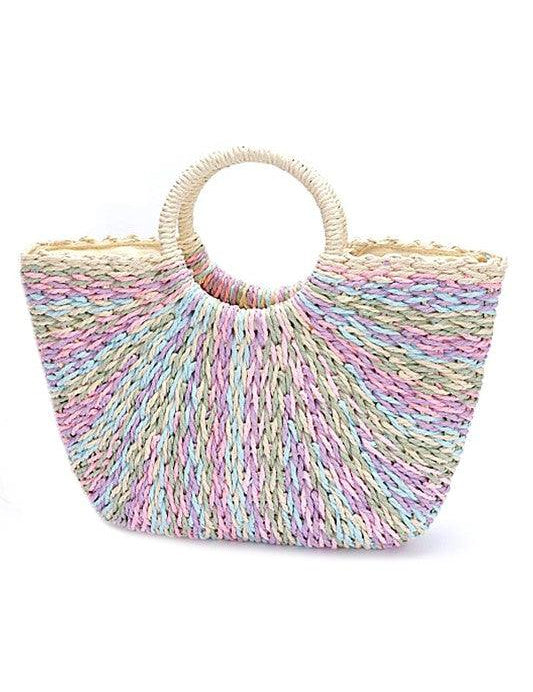 Faux Straw Round Handle Basket Tote Multi O S Handbags