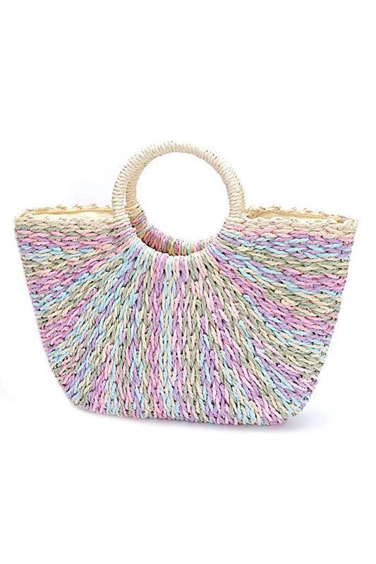 Faux Straw Round Handle Basket Tote Multi O S Handbags