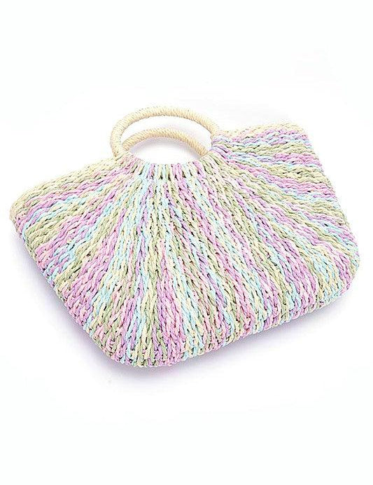 Faux Straw Round Handle Basket Tote Handbags