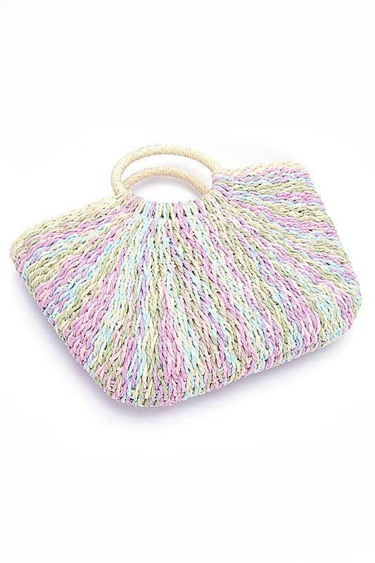 Faux Straw Round Handle Basket Tote Handbags