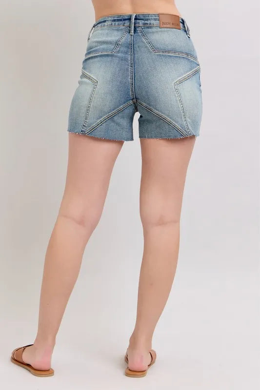 Judy Blue High Waist Star Seam Detail Denim Shorts Denim Shorts