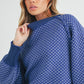 Cozy Aemi + Co Echo loose fit navy knit sweater with white geometric pattern