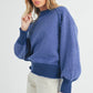 Aemi + Co Echo loose fit knit sweater in blue with white geometric pattern