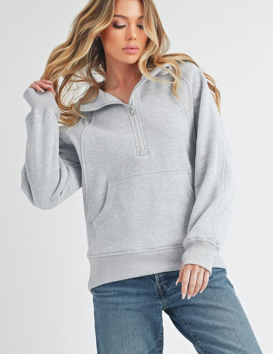 HEATHER GRAY S Long Drea Half-Zip Hoodie | Daverri Fashions