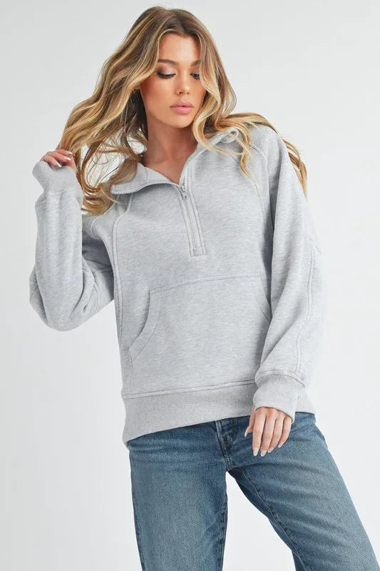 Long Drea Half-Zip Hoodie - DAVERRI FASHIONS