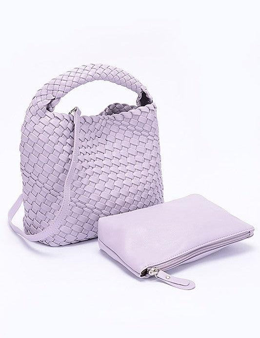 Handwoven Vegan Leather Leather Handbag Set LAVENDER O S Handbags