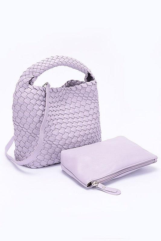 Handwoven Vegan Leather Leather Handbag Set LAVENDER O S Handbags