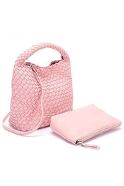 Handwoven Vegan Leather Leather Handbag Set Pink O S Handbags