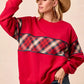 BiBi Christmas Theme Plaid Block Sweatshirt with Binding - DAVERRI FASHIONS