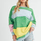 Aemi+Co Rugby Color Block Stripe Sweatershirt GREEN MULTI S Sweatshirts