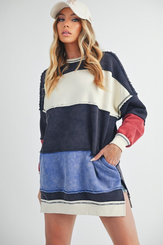 Aemi+Co Rugby Color Block Stripe Sweatershirt Sweatshirts