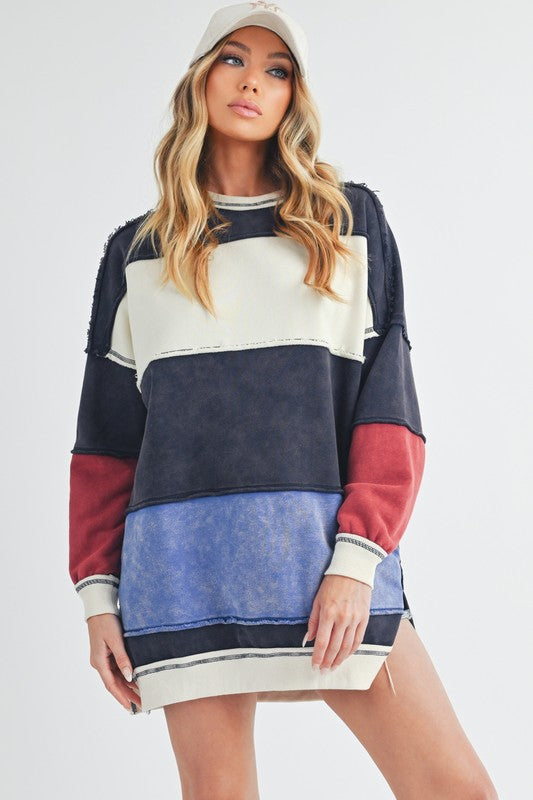 Aemi+Co Rugby Color Block Stripe Sweatershirt Sweatshirts