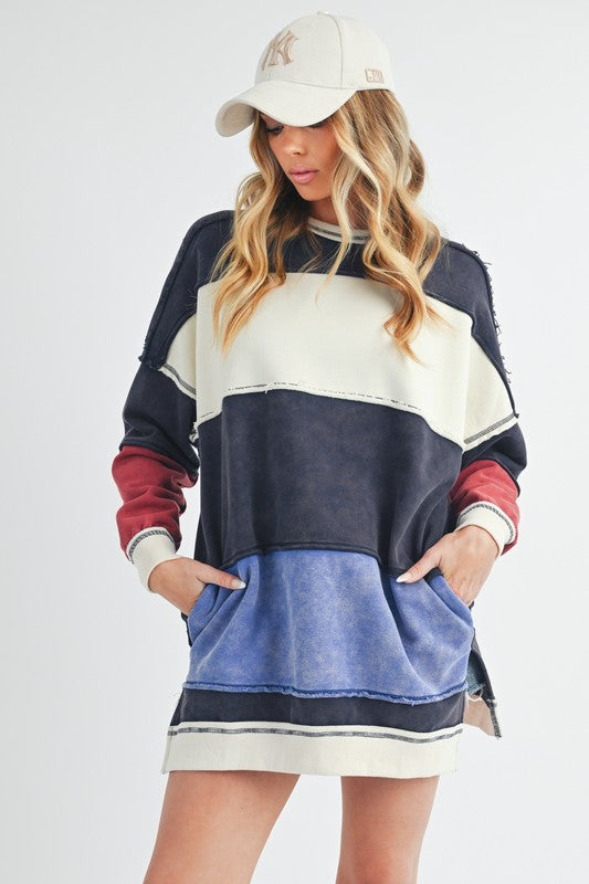 Aemi+Co Rugby Color Block Stripe Sweatershirt Sweatshirts