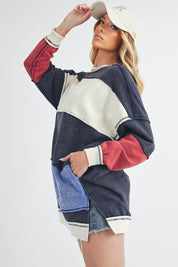 Aemi+Co Rugby Color Block Stripe Sweatershirt Sweatshirts