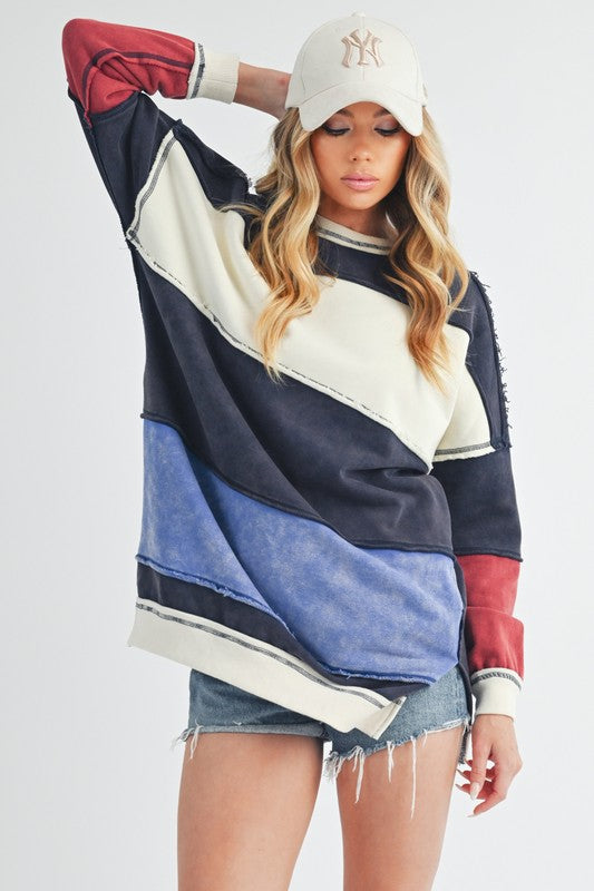 Aemi+Co Rugby Color Block Stripe Sweatershirt Sweatshirts