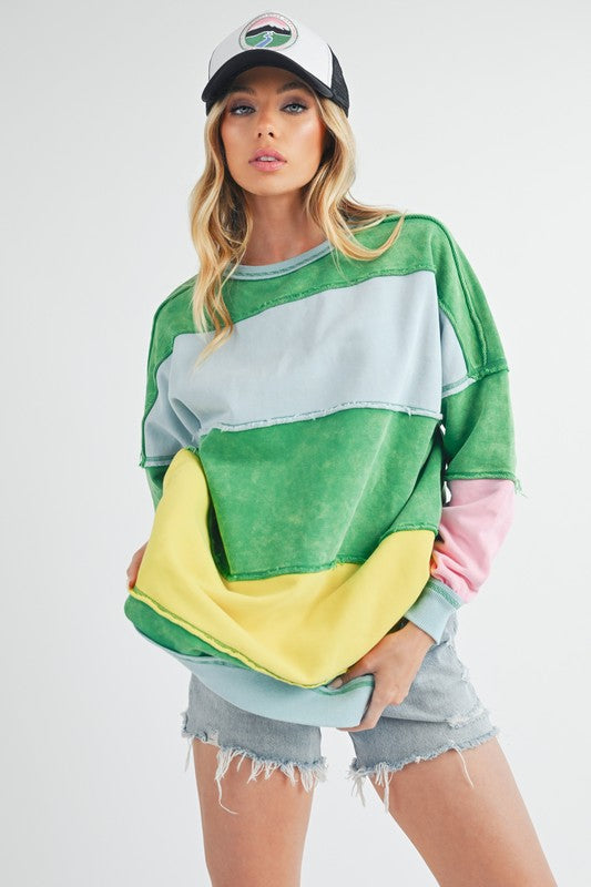 Aemi+Co Rugby Color Block Stripe Sweatershirt Sweatshirts