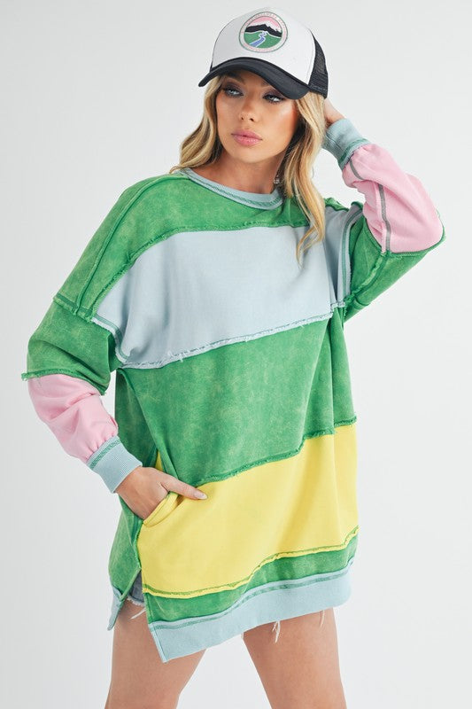 Aemi+Co Rugby Color Block Stripe Sweatershirt Sweatshirts