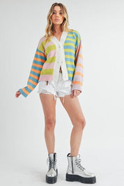 Aemi+Co Striped Drop Shoulder Button Up Cardigan Sweater | Sweaters Daverri Fashions