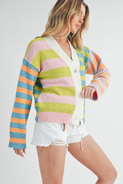 Aemi+Co Striped Drop Shoulder Button Up Cardigan Sweater | Sweaters Daverri Fashions