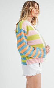 Aemi+Co Striped Drop Shoulder Button Up Cardigan Sweater | Sweaters Daverri Fashions