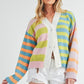Aemi+Co Striped Drop Shoulder Button Up Cardigan Sweater Cardigans