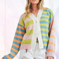 Aemi+Co Striped Drop Shoulder Button Up Cardigan Sweater MULTI S Cardigans
