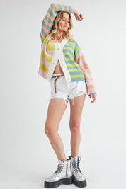 Aemi+Co Striped Drop Shoulder Button Up Cardigan Sweater | Sweaters Daverri Fashions