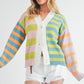 Aemi+Co Striped Drop Shoulder Button Up Cardigan Sweater Cardigans