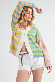 Aemi+Co Striped Drop Shoulder Button Up Cardigan Sweater | Sweaters Daverri Fashions