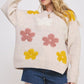 Jade by Jane Plus oversized long sleeve floral knit sweater in beige with pink and yellow appliques