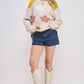 Jade by Jane oversized floral knit sweater in cream with embroidered patches