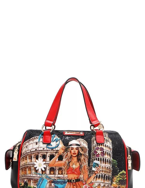 MARTHA TRAVELS ITALY One Size Martha Travels Italy Wide Handbag with Rhinestones | Handbags Daverri Fashions