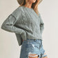 Relaxed Fit Adela Cable Knit Sweater HEATHER GRAY S Sweaters