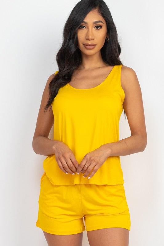 Basic Comfy Tank Top Mini Casual Shorts Set DAYLILY YELLOW Short Sets