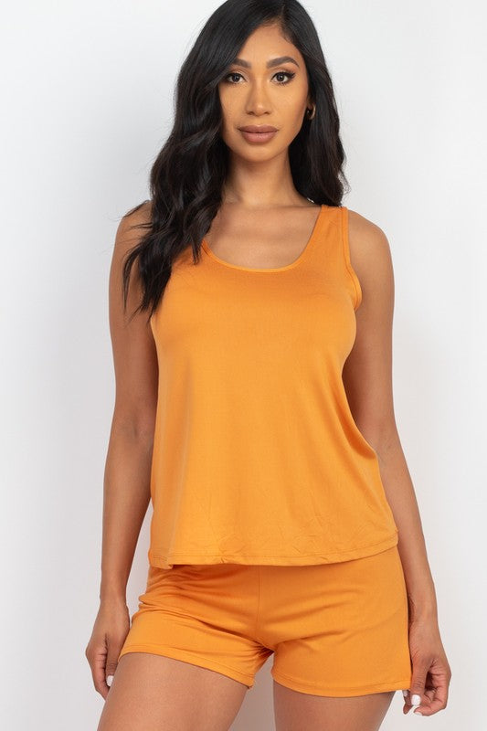 Basic Comfy Tank Top Mini Casual Shorts Set TOMATO CREAM Short Sets