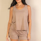Basic Comfy Tank Top Mini Casual Shorts Set Taupe Grey Short Sets