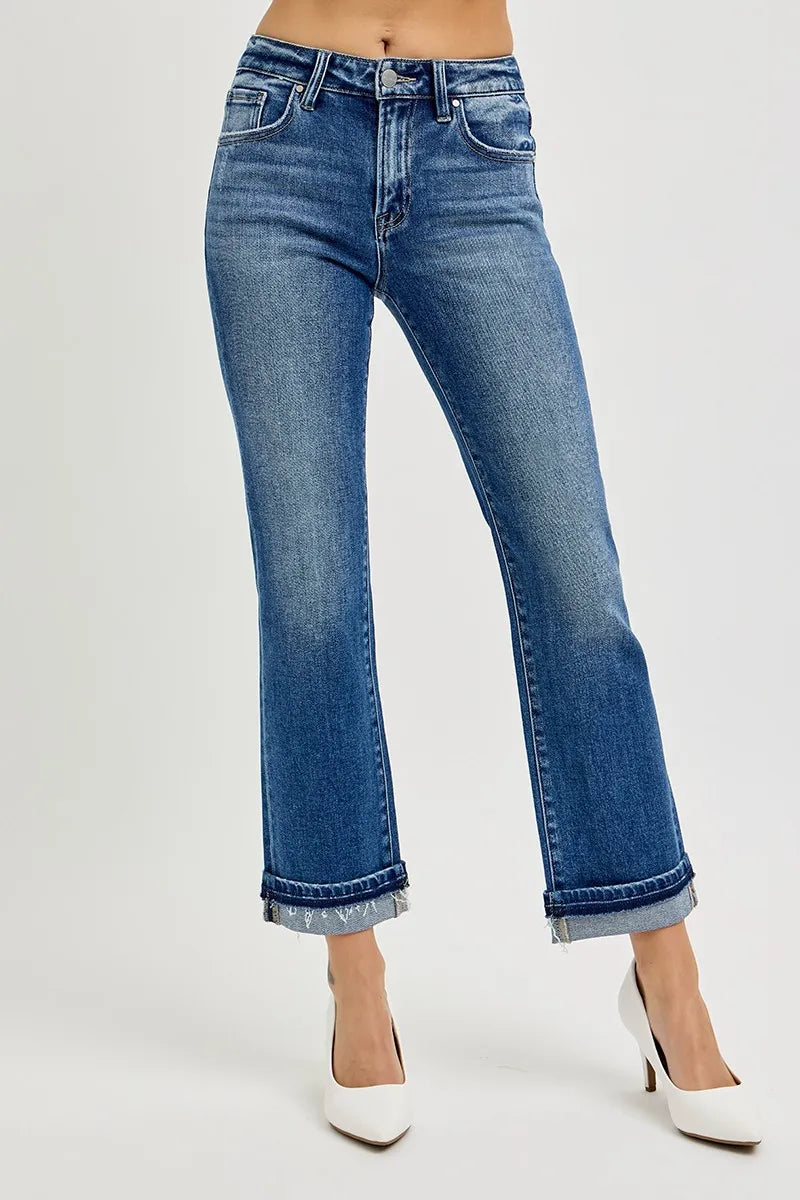 RISEN Mid Rise Ankle Straight Cuffed Jeans | Jeans Daverri Fashions