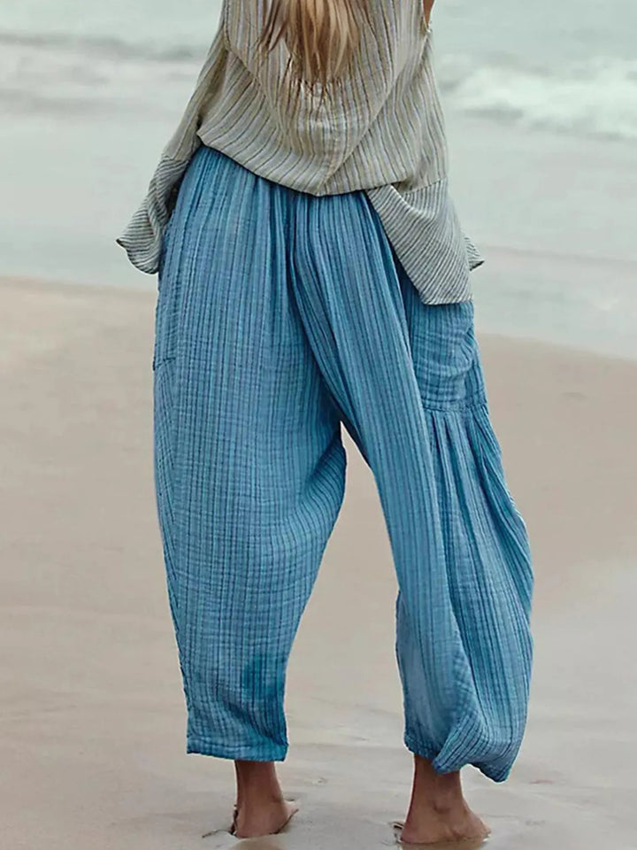 Full Size Striped Wide Leg Casual Pants Plus Size | Pants Daverri Fashions