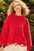 POL Checkered Distressed Edge Sweater Candy Apple