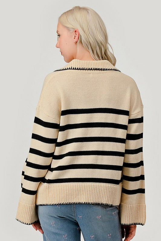 Striped Knit Bell Sleeve Sweater Tops