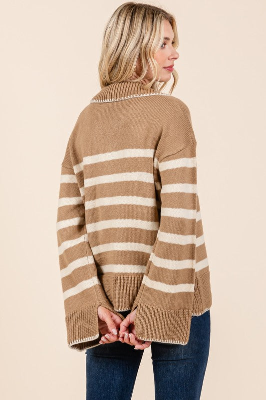 Striped Knit Bell Sleeve Sweater Tops