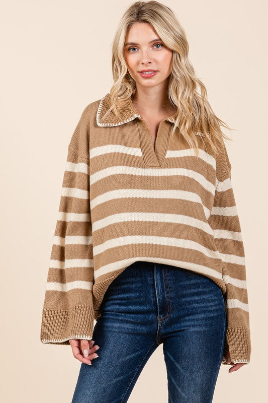 Striped Knit Bell Sleeve Sweater Tops