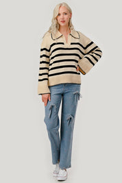 Striped Knit Bell Sleeve Sweater Tops